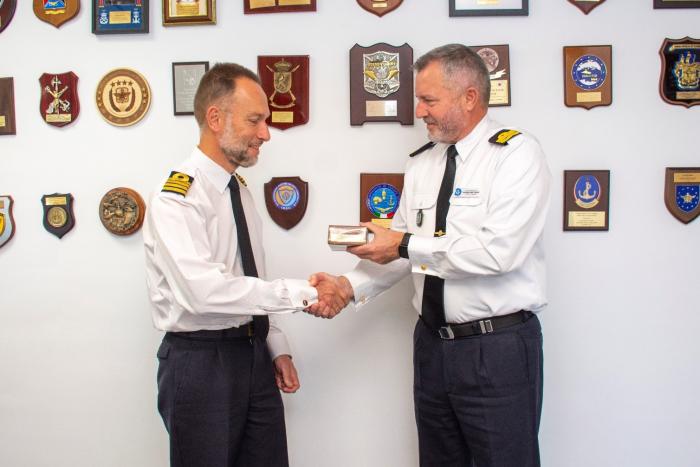 The designated Force Commander of EMASoH - Operation AGENOR, Captain Renaud Flamant during his visit to the Operation Atalanta Headquarters