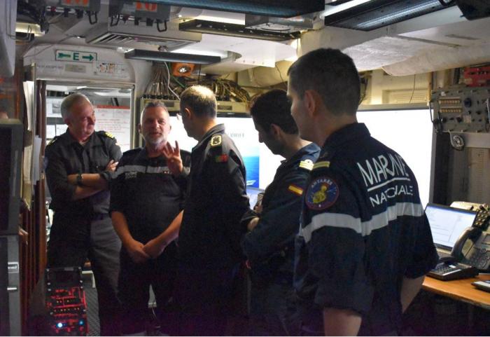 RADM Cluzel visiting EUNAVFOR flagship ESPS Santa Maria