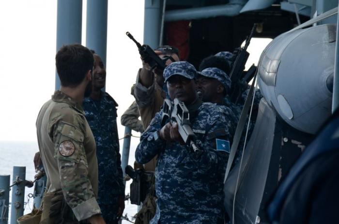 Somali Police Force Department of the Coast Guard personnel during the exercise