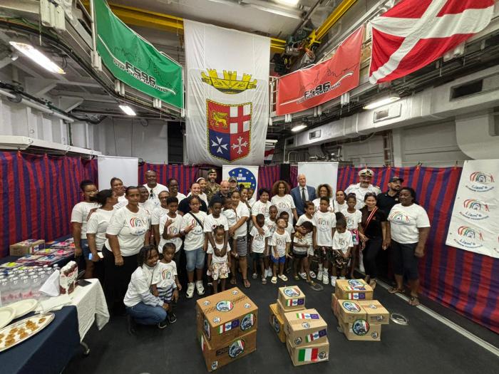 Liam's Rainbow Foundation children and personnel along with EUNAVFOR Flag ship crew