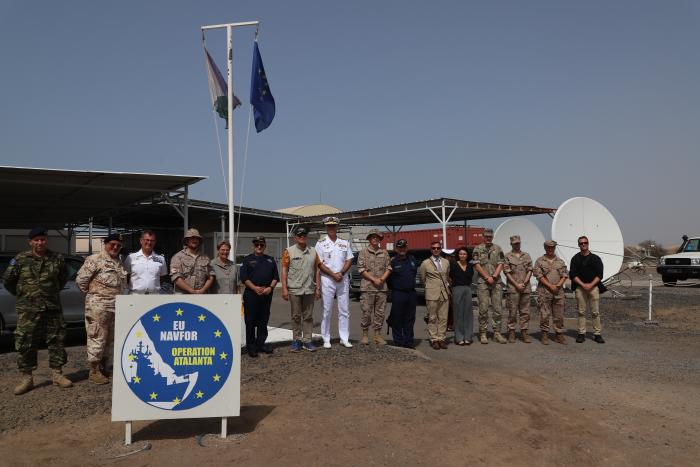 HR/VP Borrell, EU Ambassador to Djibouti H.E. Tabesse and EUNAVFOR Operation ATALANTA Commander, along with the ATALANTA Support Element personnel