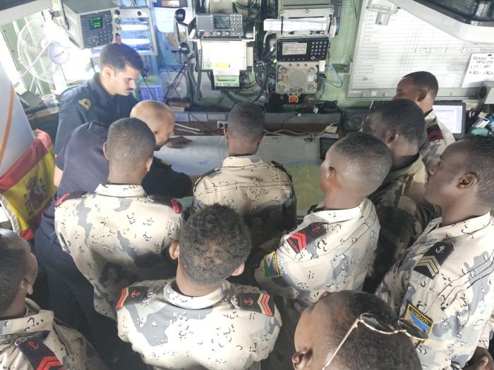 EUNAVFOR ATALANTA flagship ESPS NUMANCIA and Djibouti Coast Guard personnel during the exercises