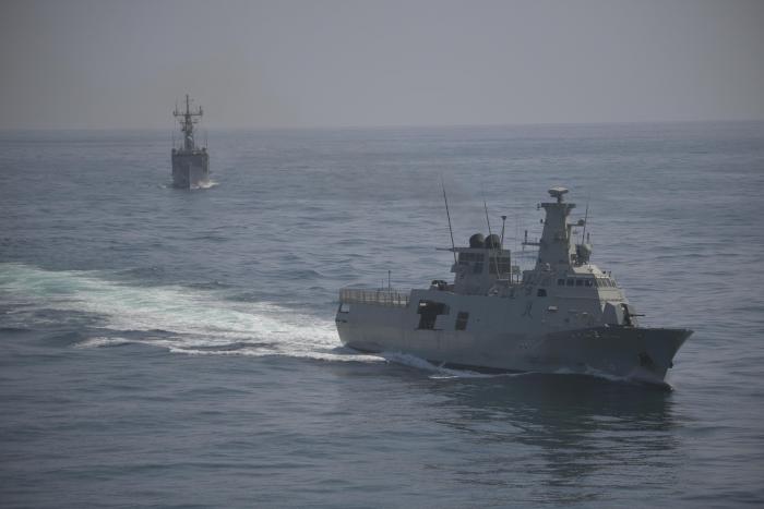 Oman Royal Navy warship SADH and ATALANTA flagship ESPS NUMANCIA