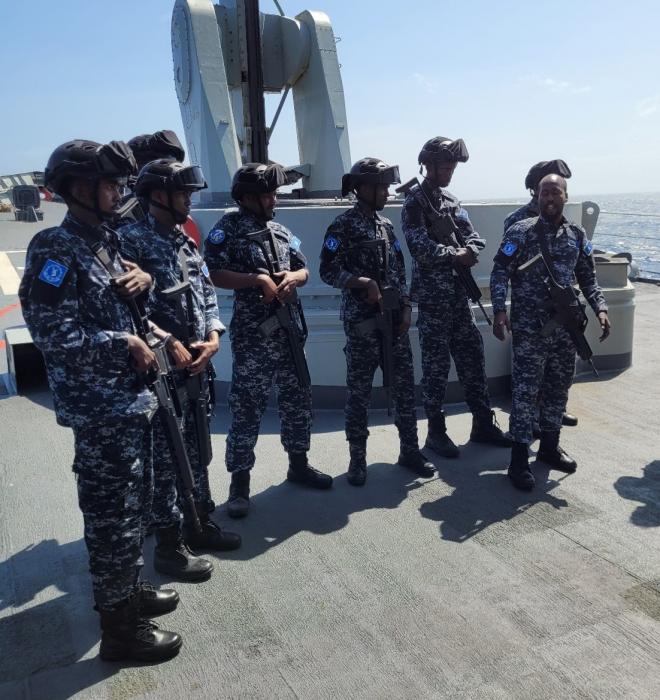 Somali Police Force – Department of Coast Guard members during the exercise on board EUNAVFOR ATALANTA Flagship