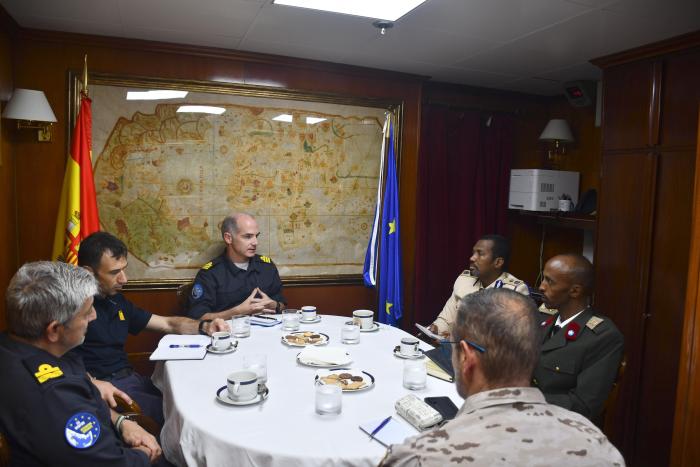 ATALANTA Force Commander and Puntland Police Forces delegation on board EUNAVFOR flagship ESPS NAVARRA