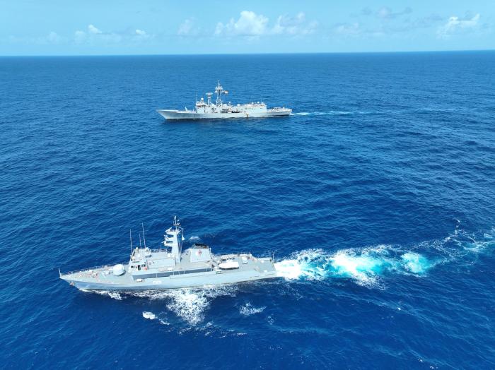 Kenyan Navy and EUNAVFOR ATALANTA assets conducting a joint exercise at sea