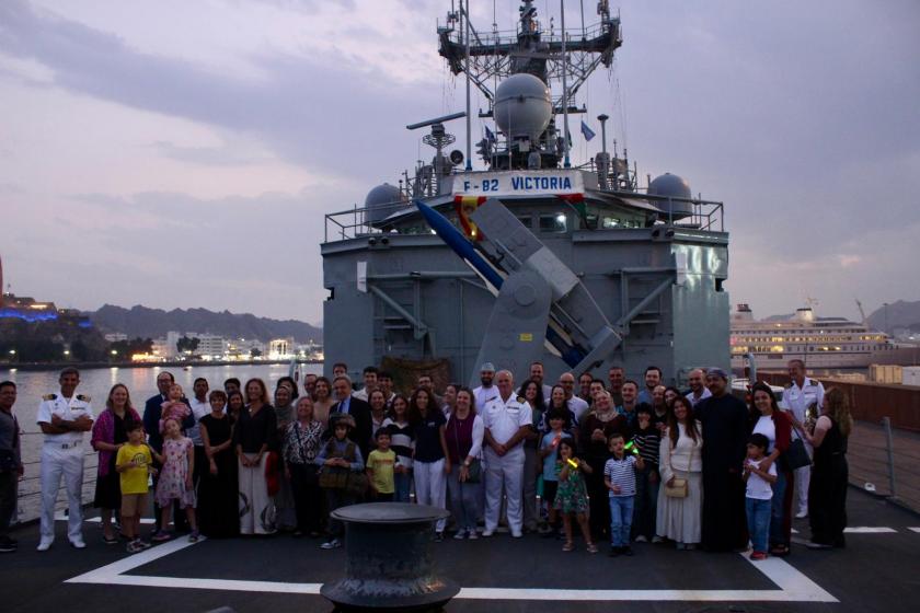 Spanish Ambassador to Oman along with a delegations of the Spanish community on board EUNAVFOR ATALANTA flagship ESPS VICTORIA