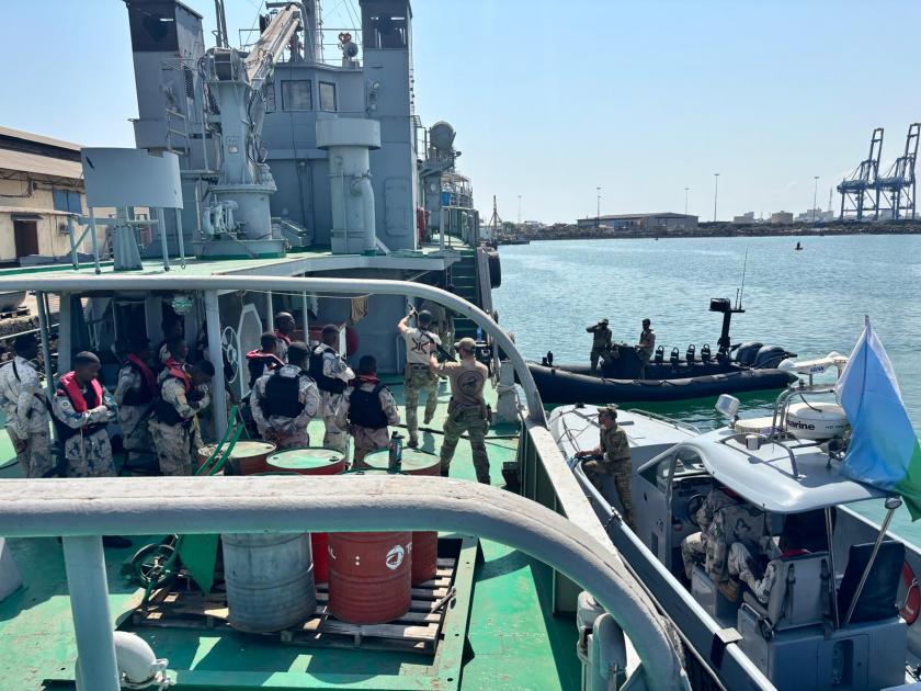 ATALANTA forces and Djibouti Coast Guard personnel conducting the training activity