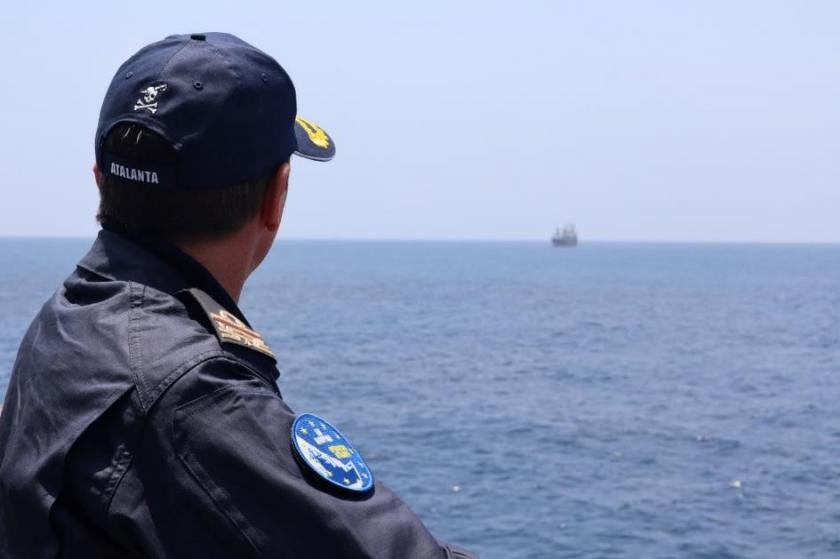 Force Commander watching MV OCEAN BENEFIT from ATALANTA flagship ITS BIANCHI
