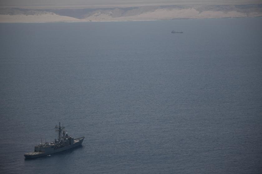 EUNAVFOR ATALANTA frigate ESPS CANARIAS in the vicinity of pirated HONOUR 25