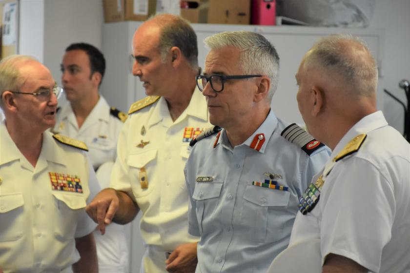 From left to right: Spanish Chief of Defence, Admiral Teodoro Lopez Calderon; ATALANTA Operation Commander; Chair of the EU Military Committee, General Seán Clancy and Deputy Commander during the visit to the OHQ