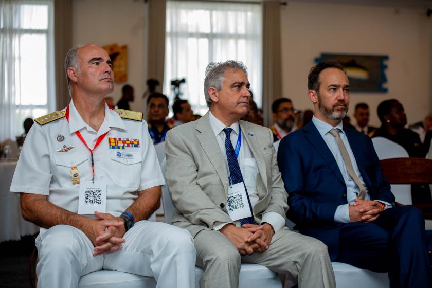 From left to right: ATALANTA Operation Commander; CRIMARIO Project Director, Mr. Martin Cauchi Inglott, and the European Commission (Service for Foreign Policy Instruments) Programme Manager for Maritime Security, Mr Antoine Hanin, following the 4th Steering Committee