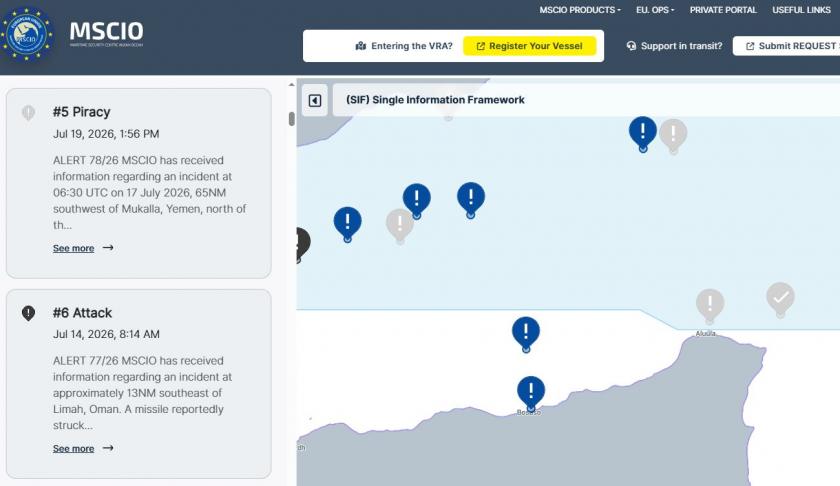 Piracy alert published on ATALANTA Maritime Security Centre Indian Ocean website