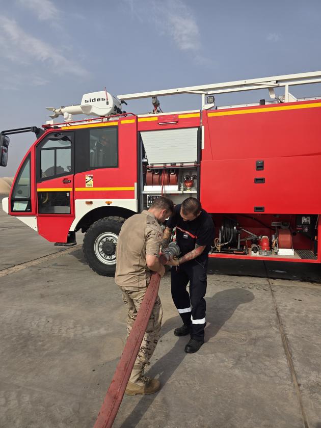 ATALANTA and French Air Base personnel checking the firefighting means