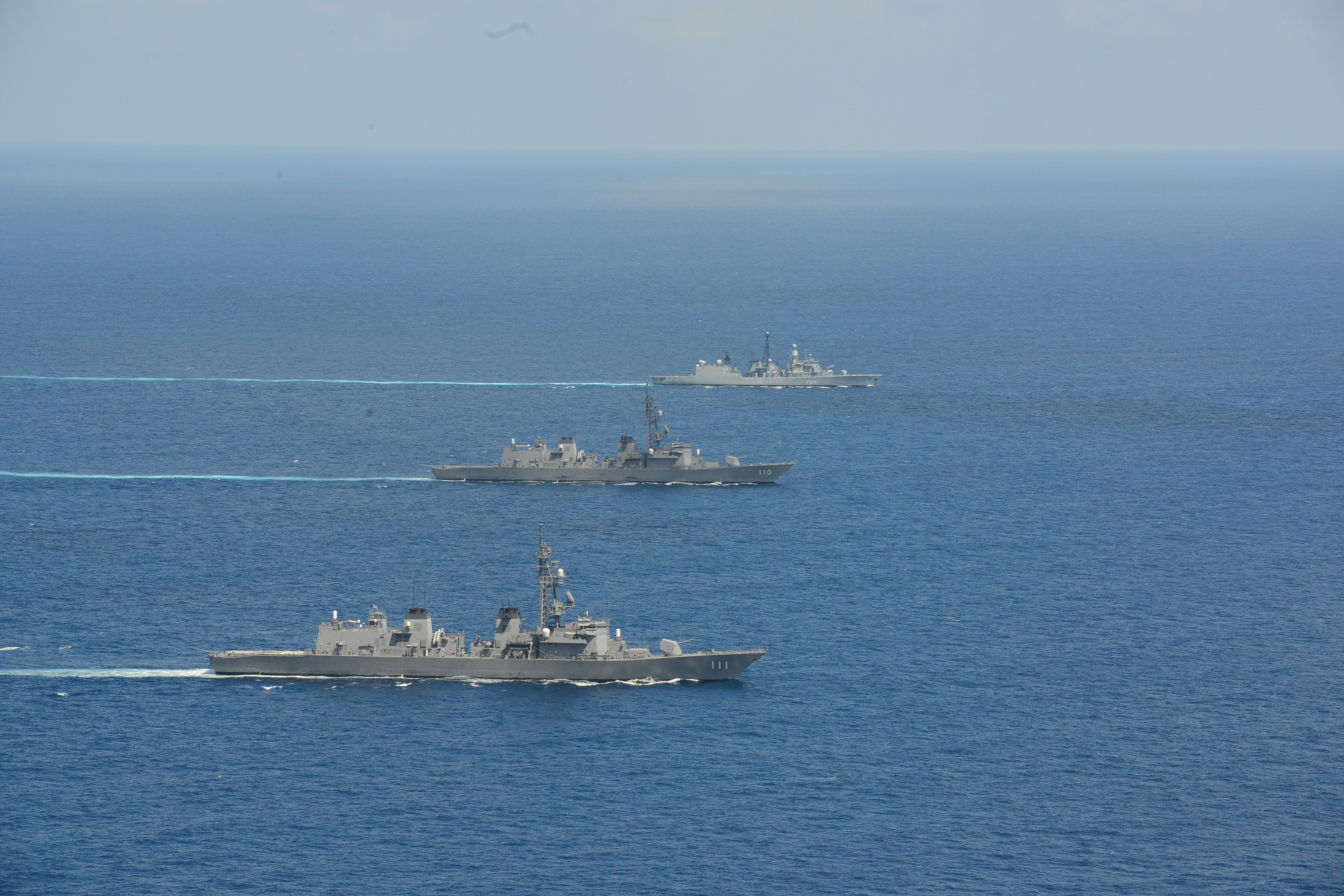 EU Naval Force Warship FGS Lubeck and Japanese Destroyers Meet at Sea ...