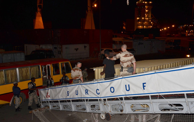 Suspected pirates being transferred from FS Surcouf to Mauritius Authorities - January 2013