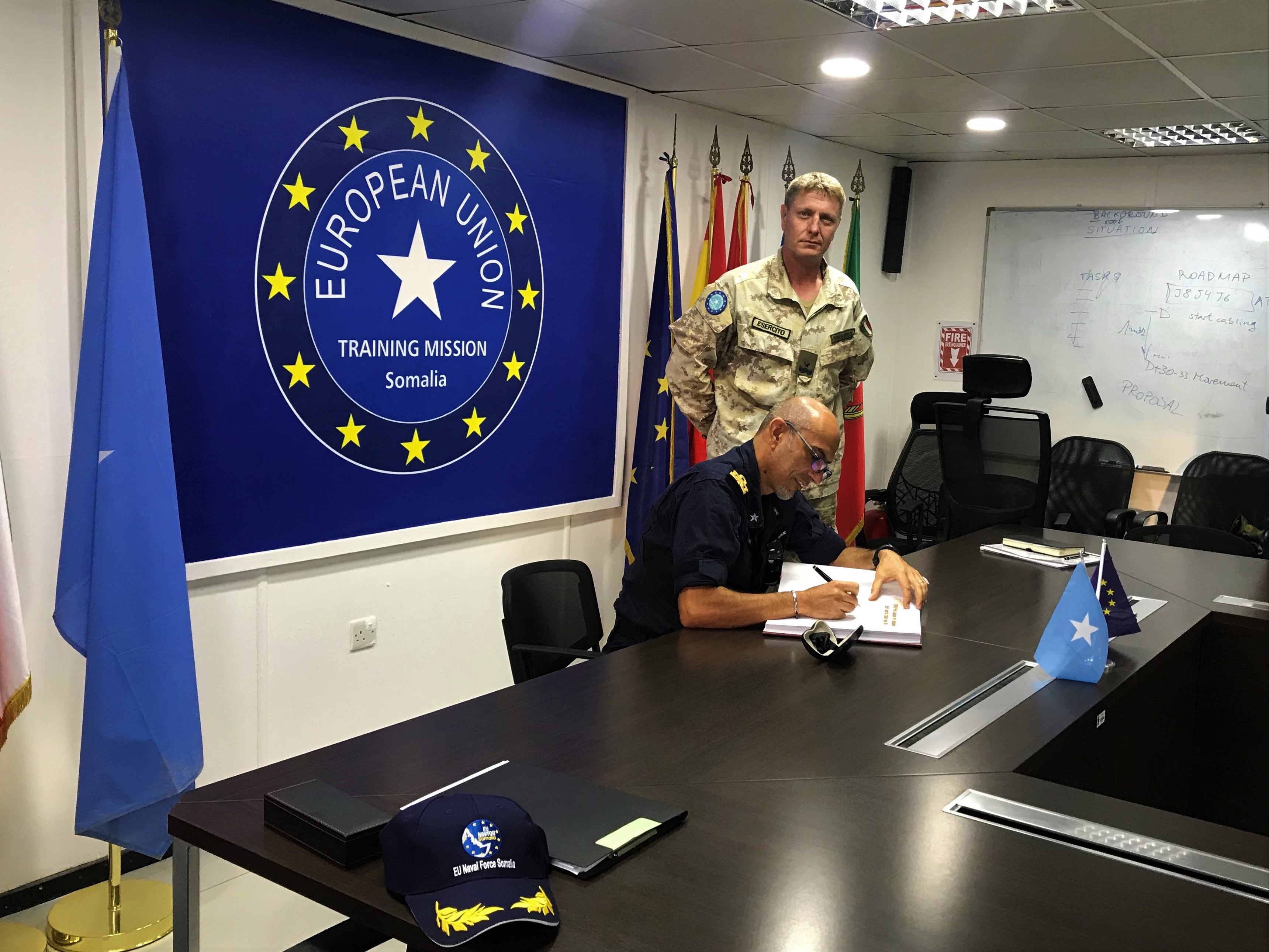 R. Adm. Simi visits with EU Training Mission Somalia Force Commander, Brigadier General Matteo Spreafico in Mogadishu.