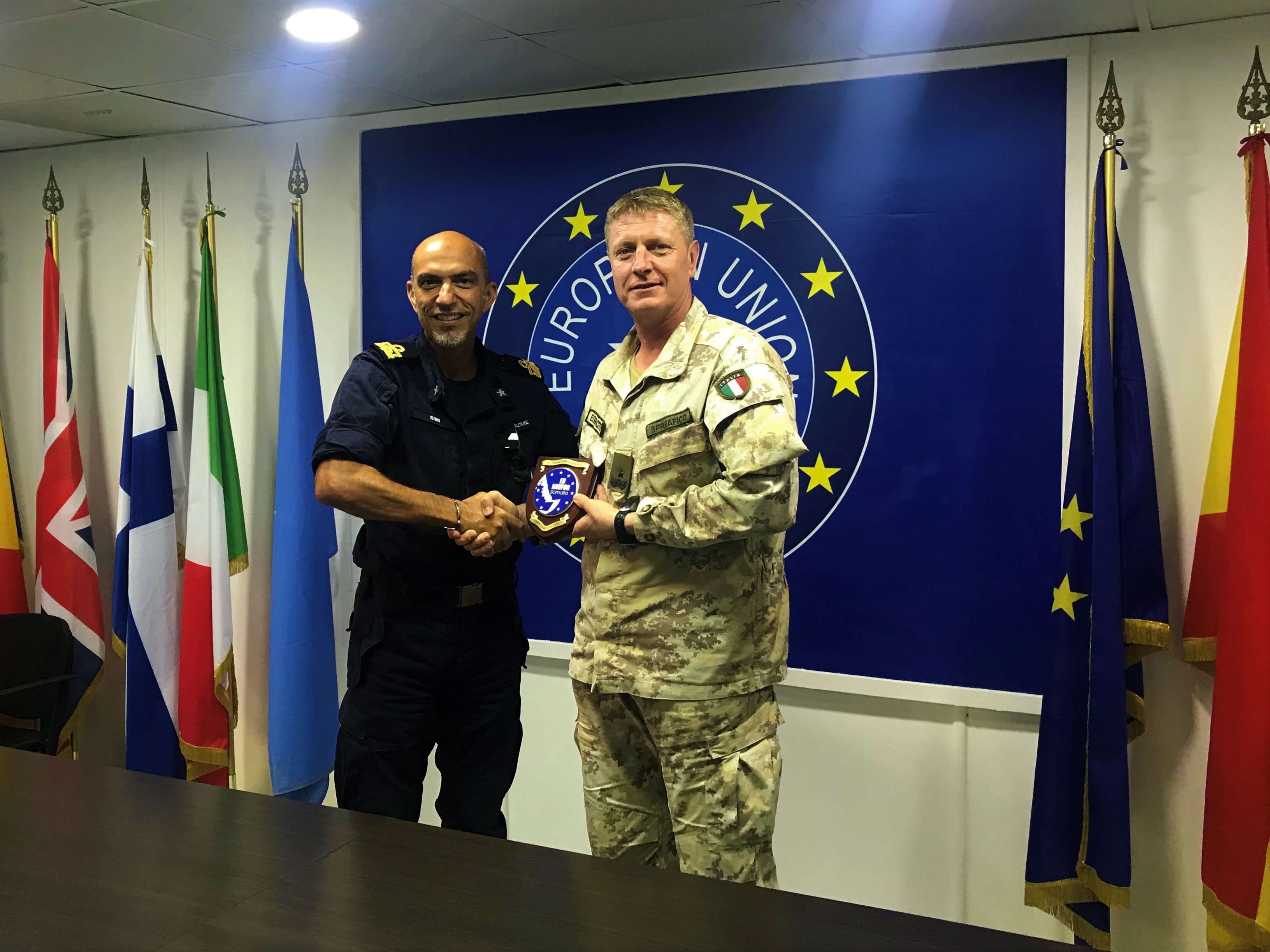 R. Adm. Simi visits with EU Training Mission Somalia Force Commander, Brigadier General Matteo Spreafico in Mogadishu.