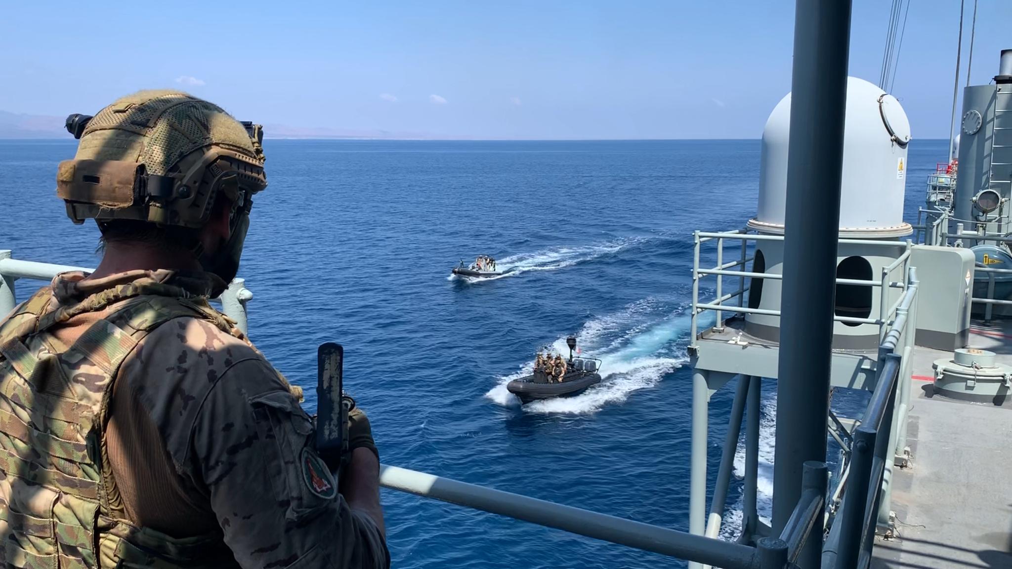 Operation ATALANTA crews on board the ESPS CANARIAS conduct exercises with French Forces in Djibouti in November 2019.