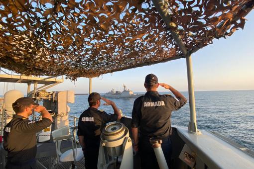 EU Naval Force Operation ATALANTA flagship frigate ESPS Victoria holds joint naval exercise with Korean destroyer Chungmugong Yi Sun-Sin and the Omani Maritime Security Centre in the Gulf of Aden